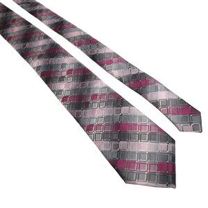 Vintage Van Heusen Men Pink Gray Polyester Geometric Tie Office Work Dad Gift